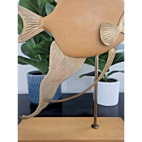 Frederick Cooper 22” Brass & Wood Angelfish Sculpture MCM Fish Vintage Decor - Picture 5 of 10